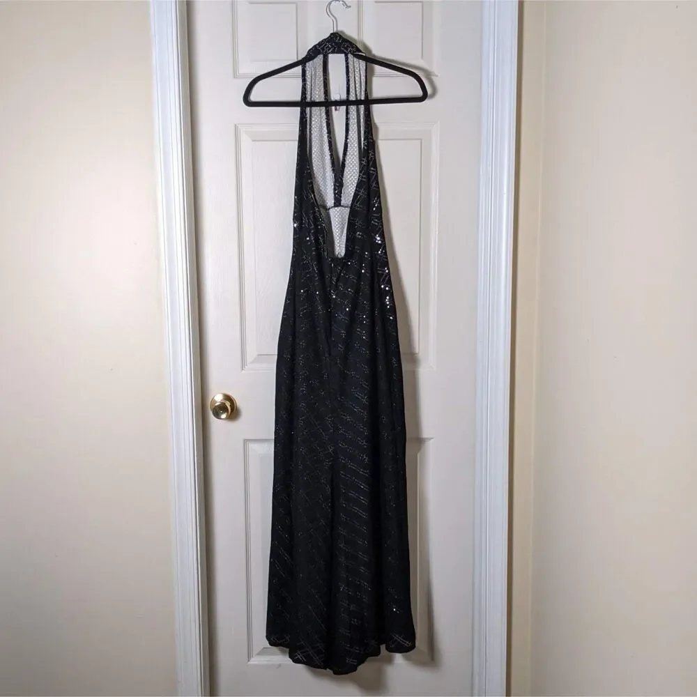 Vtg 98 Jessica McClintock Blk Metallic Mermaid Gown Sz 6 | Y2K Prom Formal Glam - Picture 5 of 16